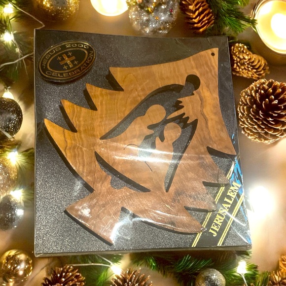 Vintage NWT Olive Wood Nativity Ornament 2000 Made in Jerusalem 4 1/2” - Picture 1 of 3